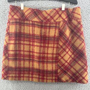 Free People Camel Combo Tan Red Plaid Wool Blend Mini Skirt Lined Size 12
